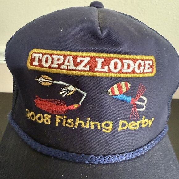 Vintage 2008 Topaz Lodge Fishing‎ Derby Blue Snapback Trucker Hat Rope Cap Lures - Picture 8 of 11